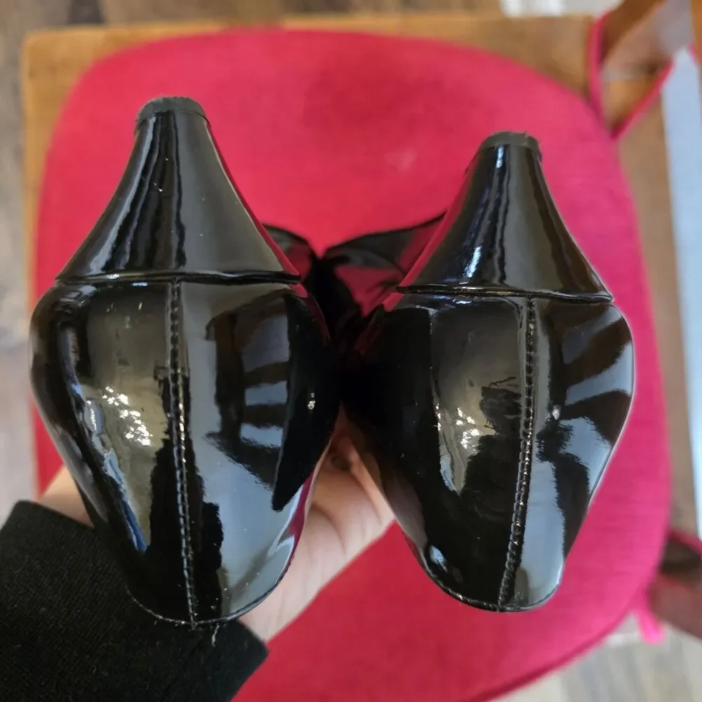 kate spade Black Patent Leather Peep-Toe Wedge Heels with Bow